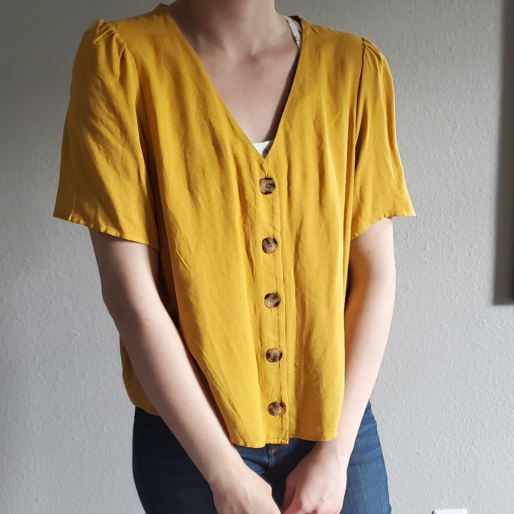 Mustard Yellow Button Up Blouse